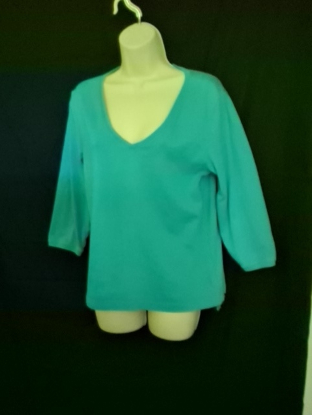 Chico's Teal V-Neck 3/4 Sleeve Top 100% Cotton
